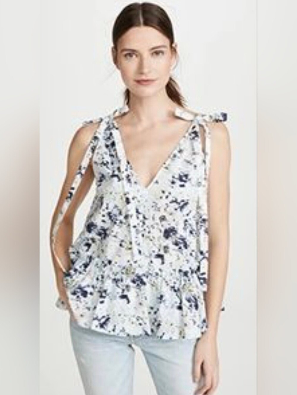 Jason Wu NWT "Blurred Magnolia" Sleeveless Ruffle 100 % Cotton Blouse 6